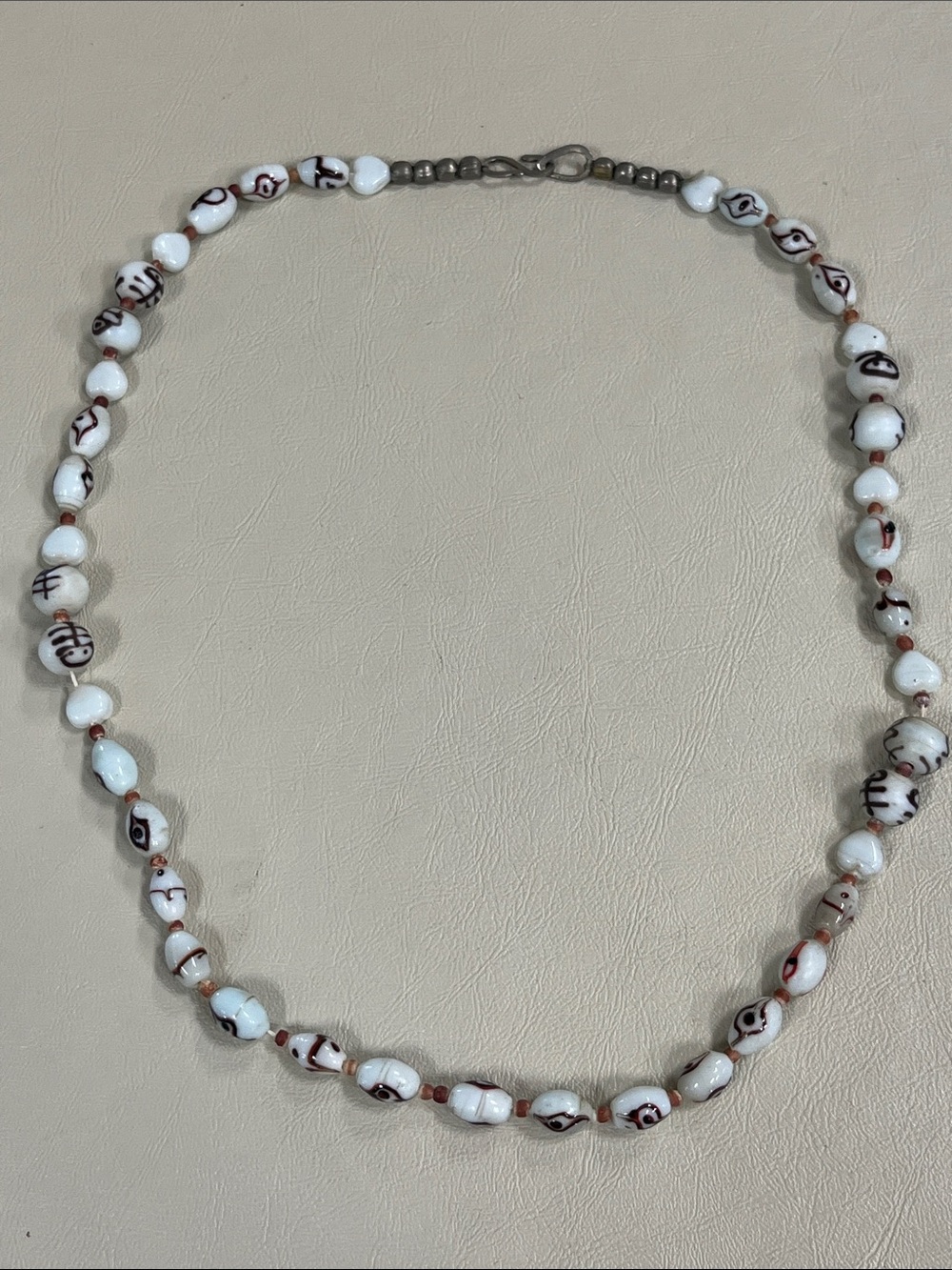 Vintage White and Brown Beaded Necklace